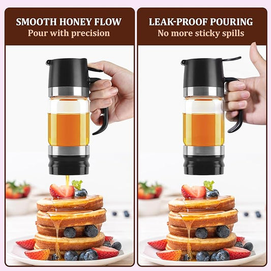 Premium No-Drip Glass Honey Dispenser & Syrup Pot (9oz) - Mess-Free Pouring