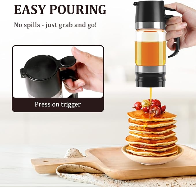 Premium No-Drip Glass Honey Dispenser & Syrup Pot (9oz) - Mess-Free Pouring