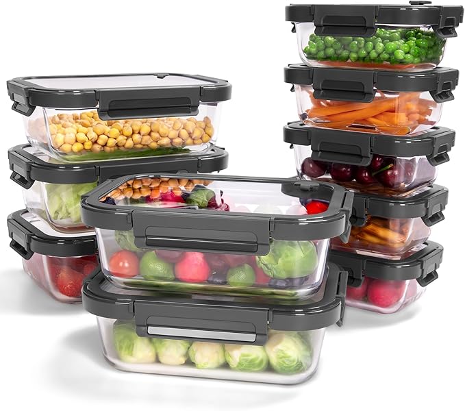 Premium 10-Piece Tempered Glass Food Storage Container Set with Airtight Lids