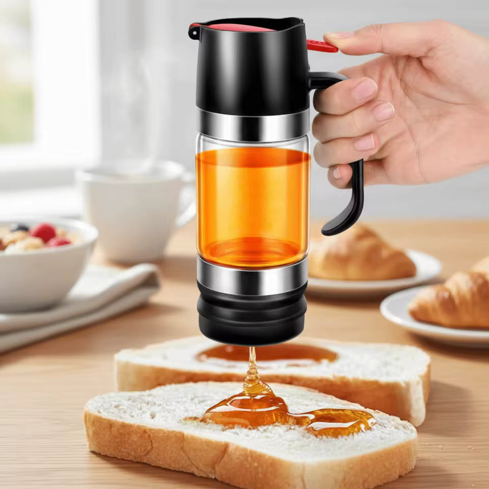 Premium No-Drip Glass Honey Dispenser & Syrup Pot (9oz) - Mess-Free Pouring